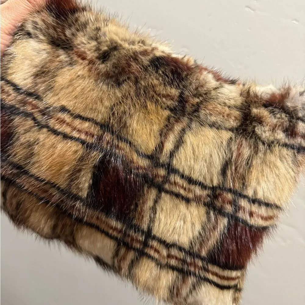 Plaid Print Real Muskrat Fur Handmade Slouchy Bag/Shoulder Bag/Crossbody